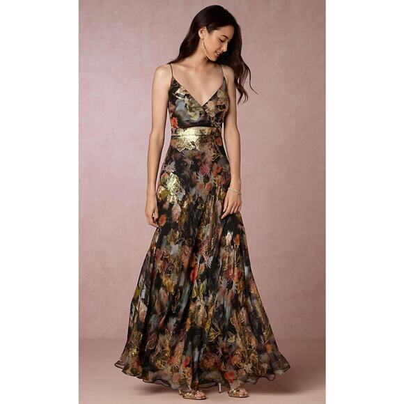 Nicole Miller Collection Dresses & Skirts - Nicole Miller Collection Silk Formal Floral Gold Metallic Maxi Dress